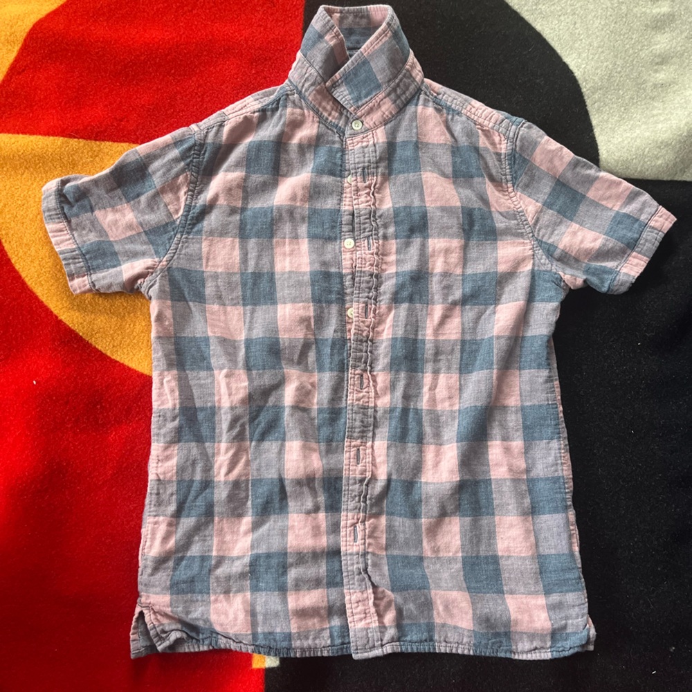 Goodfellow & Co Men's Linen Gingham Patern Short Sleeve Button Down Size Small